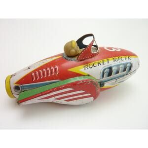 Vintage Retro Rocket Racer No. 3 Tin Litho Toy Car Red & White Space Age Japan